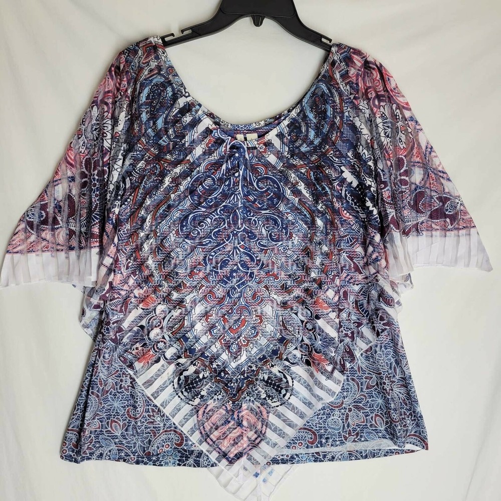 Cato est 1946 Womens Blouse Multicolor Floral Short Sleeve Scoop Neck L New